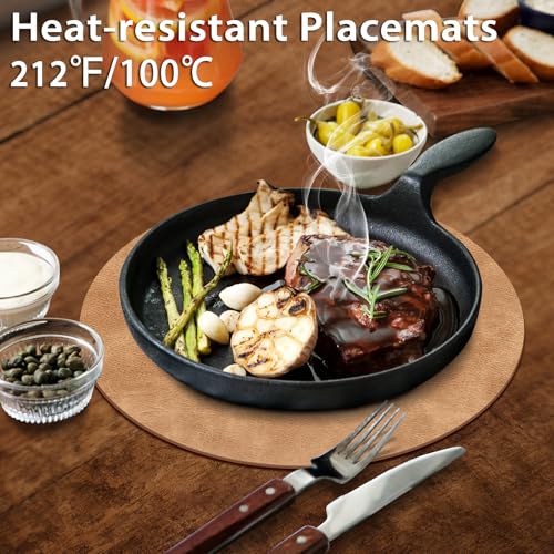 Camel Round Washable Heat-Resistant Placemats Set of 12 - Waterproof Faux Leather Table Mats for Kitchen & Dining