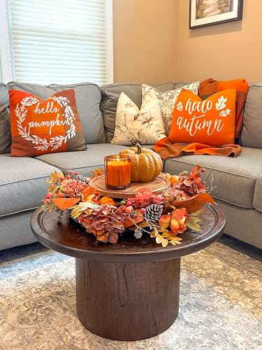 28-Inch Artificial Peony and Pumpkin Fall Wreath with Pine Cones - Rustic Decor