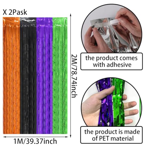 Halloween Foil Fringe Curtains 2 Pack - Large 3.3x6.6ft Party Decoration