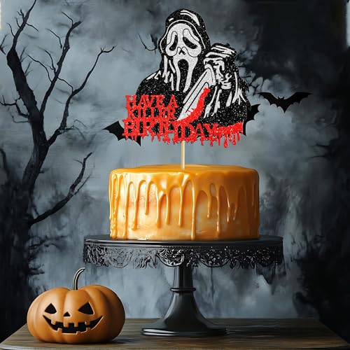 Horror Movie Cake Topper - Killer Birthday Theme Decor, Design 3