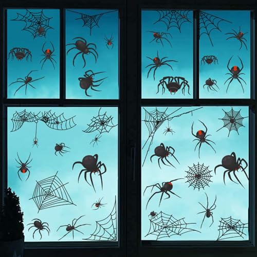 Halloween Window Clings Spider Cobweb Stickers - Reusable Double Sided Decals for Glass Windows, 4 Sheet A5