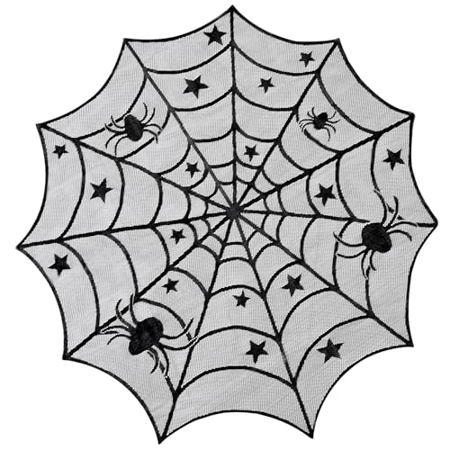 Halloween Black Lace Tablecloth 40 Inch Round Spider Web Overlay - LuoluoHouse