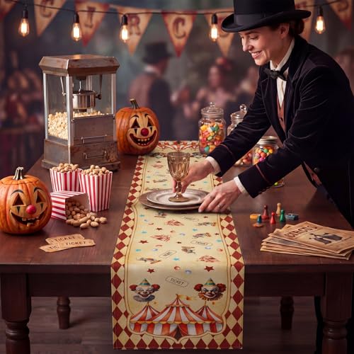 3PCS Halloween Circus Carnival Table Runners - Multi Color