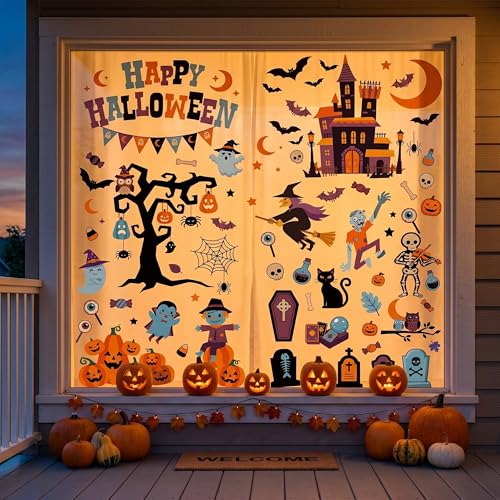 Multicolour Halloween Window Clings Decorations Indoor Reusable Static Stickers Set