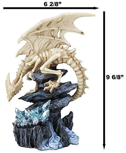 Gothic Skeleton Bone Dragon Statue with Crystal Cavern Decor - 10.25 Inch Fantasy Figurine