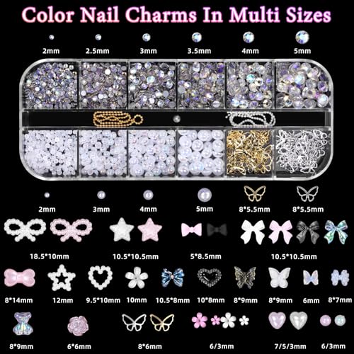 3D Nail Charms Gems Set with Bow, Butterfly, Flower & Heart Acrylic Nail Art Accessories
