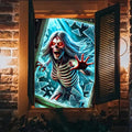 Halloween Red Eyed Skeleton Window Cover 31x47 Inch Polyester Decor