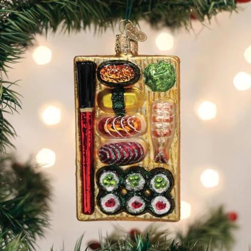 Glass Sushi Platter Christmas Ornament - Hand-Painted Holiday Food Decoration