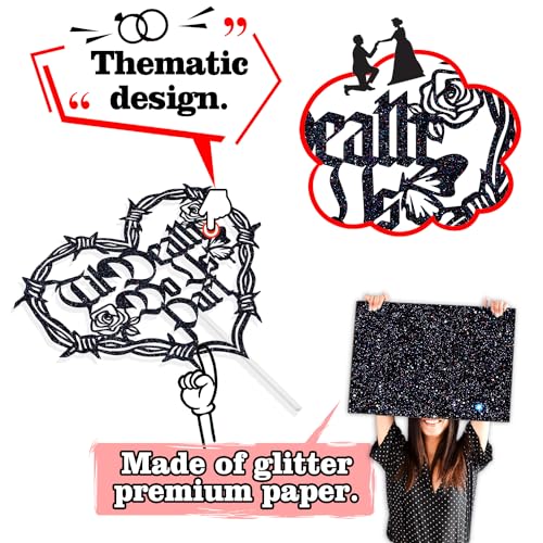 Halloween Skull Wedding Cake Topper - Black Glitter Decor for Bachelorette & Bridal Shower