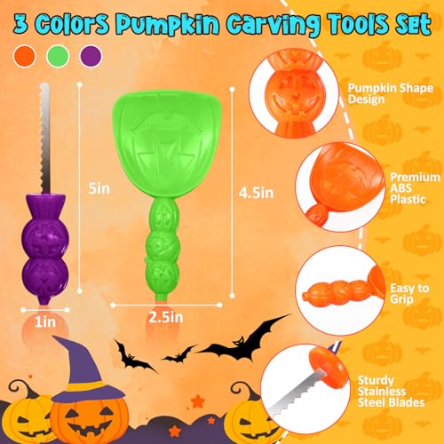 Halloween Pumpkin Carving Kit with Stencils - Multicolor, 48 Pieces with Green, Purple, Orange Variations