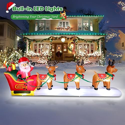 12 FT Christmas Inflatable Santa with Reindeer Yard Decor LED Lights Outdoor