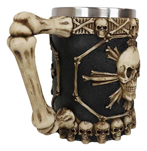 Skeleton Skull Beer Stein Mug 20oz - Pirate Cross Bones Drinkware with Bony Handle