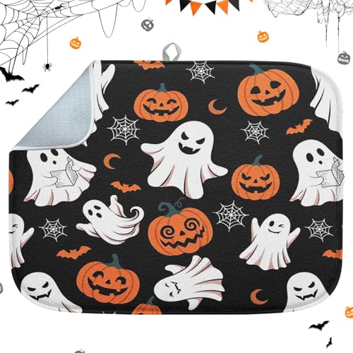 Halloween Ghost Absorbent Dish Drying Mat 16x18 Inch Kitchen Accessory - Cute Ghost Design