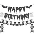 Pre-String Black Happy Birthday & Halloween Skull Banner Glitter Decorations