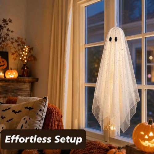 Hanging Ghosts Halloween Decorations with Lights - Set of 3 Indoor Outdoor - Spooky Ghosts for Yard Porch Door