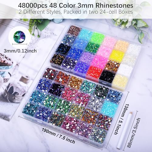 A2 Rhinestones Resin Jelly Rhinestones for Crafts 48 Colors 3mm Bedazzling Kit