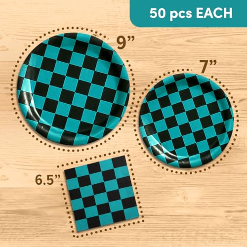 Party Checkered Plates and Napkins Set - 150 Pcs Green & Black