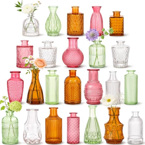 Multicoloured 24pcs Glass Bud Vases Set - Assorted Shapes & Gradient Colors