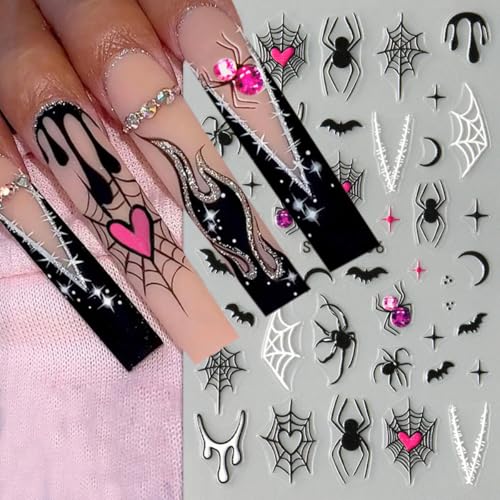 Halloween Ghost 3D Nail Stickers Set - Pink Heart Spider Web Moon Skull, Variation 2