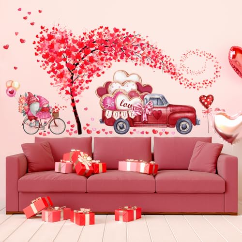 Valentine's Day Wall Decals Stickers Heart Tree Gnome Red Truck Removable Wall Decor