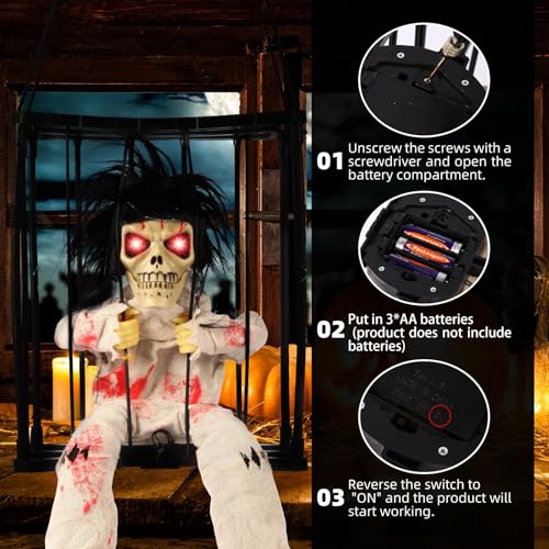 Animated Halloween Skeleton Ghost Hanging Prop with Motion Sensor and Sound - Lights Up Eyes for Indoor Outdoor Decor