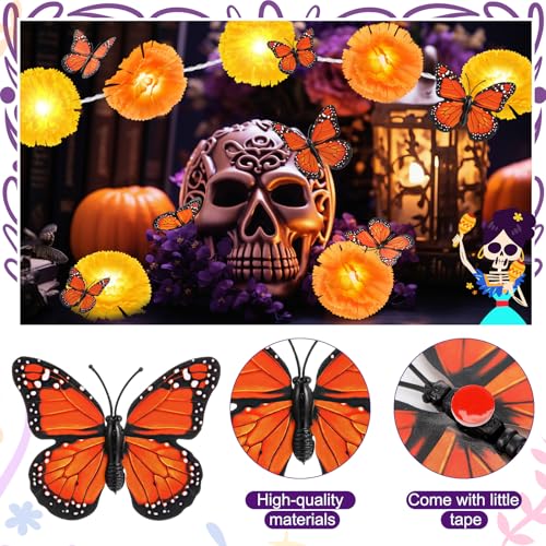 Marigold Flower String Lights & Butterfly Decorations for Day of the Dead Celebrations