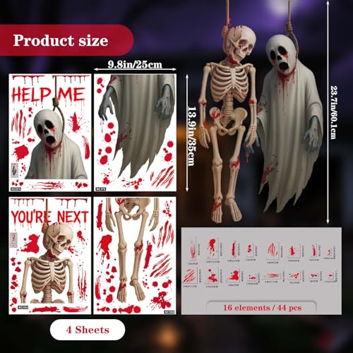 Halloween Ghosts Window Clings - Large Skeleton Halloween Decorations - Halloween Set