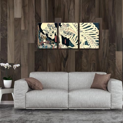 Witch and Skeleton Ukiyo-E Canvas Wall Art Set - 12x16 Inches Unframed - Home Decor