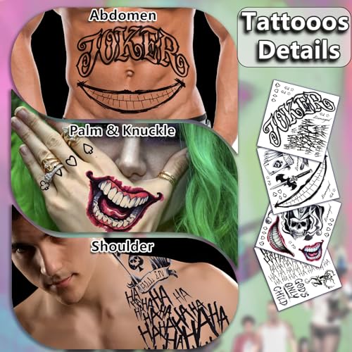 Joker Temporary Tattoos Set 14 Sheets Halloween Cosplay Costume Accessories - Joker Variation of THIS listing