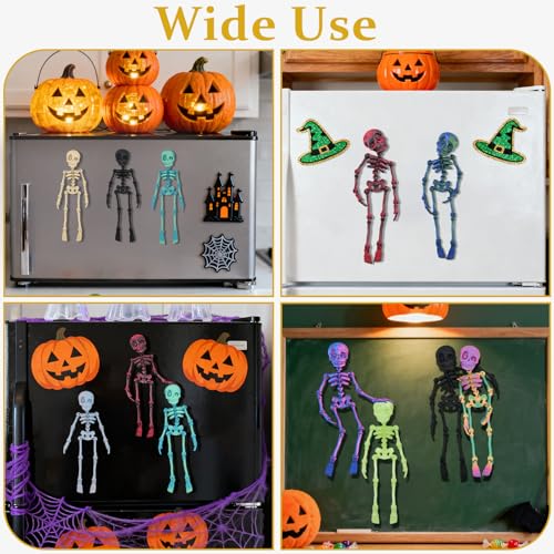 15-Pack Poseable Skeleton Magnets for Fridge and Locker | Glow in Dark & Articulated Halloween Decor