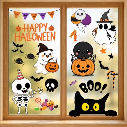 Halloween Window Stickers - 10 Sheets Ghost Pumpkin Haunted House Decorations