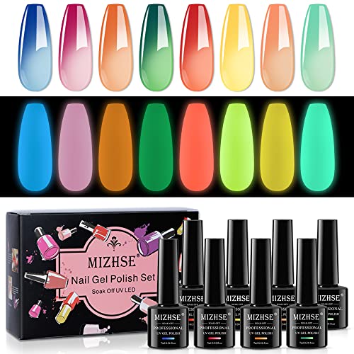 Mood Temperature Color Changing Gel Nail Polish Set - Glow in the Dark, A-Glow in the Dark