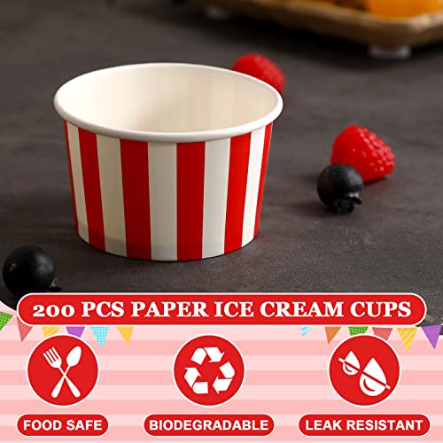 Potchen 200 Pcs 5.5 oz Ice Cream Cups - Red & White Striped, 3.35 x 2.75 Inches