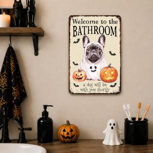 Halloween Wall Art - French Bulldog Pumpkin Sign with Variation 1