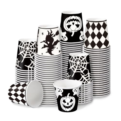 Halloween Paper Cups 3oz Black White Witch Pumpkin Spider Web Ghost Variation of THIS listing