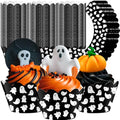 Halloween Ghost Cupcake Wrappers - 100 Pack, White Black, Party Baking Liners
