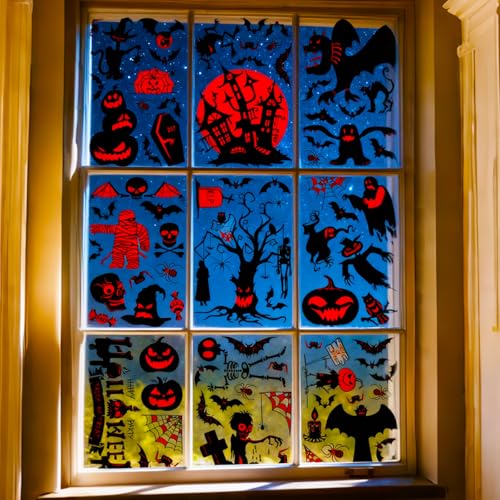 Halloween Window Clings - Ghosts Pumpkins Zombies Decor Set - Variation of THIS listing