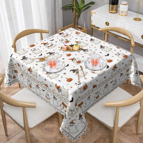 Autumn Halloween Tablecloth 60 Inch Square Ghost Design - White Ghost