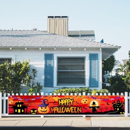 Large Halloween Banner Outdoor Decoration 118x20in Pumpkin Ghost Bat Backdrop
