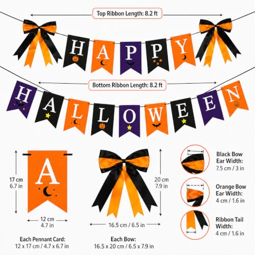Halloween Banner Set with Double-Layer Satin Bows and Cardstock Pennants