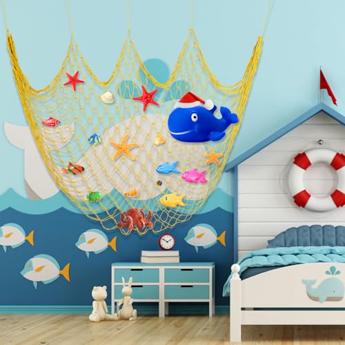 Yellow Fish Net Decoration for Mermaid Pirate Ocean Party - 2 Pieces