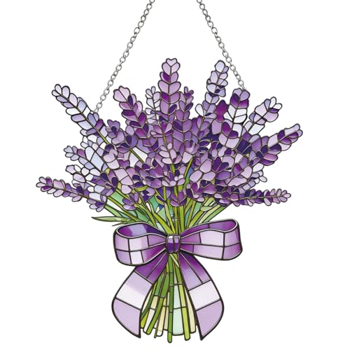 Lavender Flower Stained Glass Window Suncatchers - Indoor Wall Decor, Gift Idea