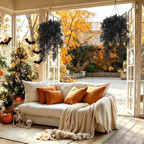 Black Faux Monstera Vines - Hanging Decor for Halloween & Outdoor 4 Pack