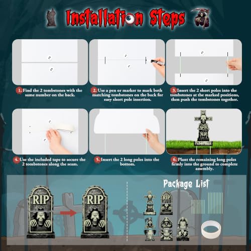 Glow in The Dark Halloween Tombstones Set - 23.6 Inch, 5 Pack Yard Decorations