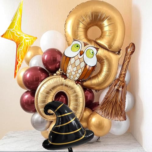 Magical Wizard Balloons Set for Birthday & Party Decorations - Wizard, Owl, Lightning & Broom Foil Balloons