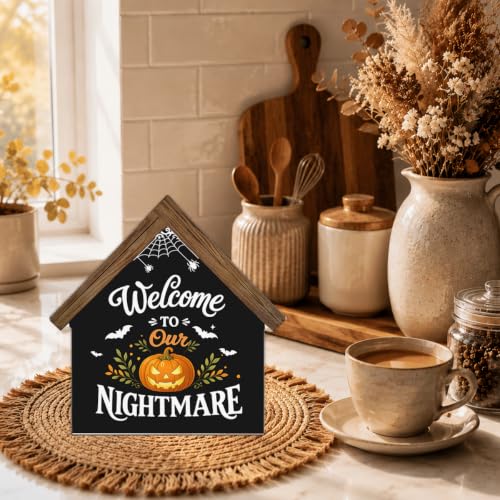 Spooky Pumpkin Wooden House Sign - Nightmare Halloween Home Decor