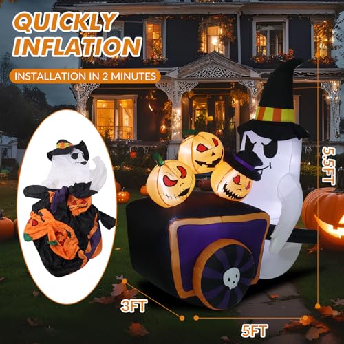 6FT Inflatable Halloween Ghost with Pumpkins Lighted Yard Decor, Outdoor Friendly
