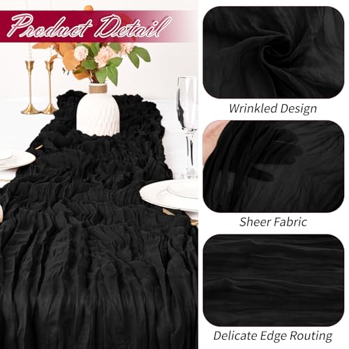 15 Pack Black Cheesecloth Table Runners - 17 x 108 Inches Rustic Wedding Party Decor
