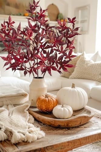 Artificial Maple Leaves Branches 30-Inch Fall Faux Bushes for Thanksgiving Decor - Red