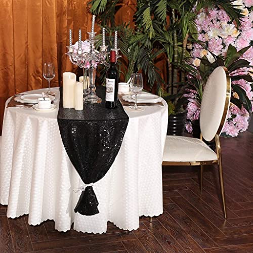Black Sequin Table Runner Set - 12 Pack 12x108 Inches for Weddings & Parties - Variation: 12" x 108" Black 12pcs